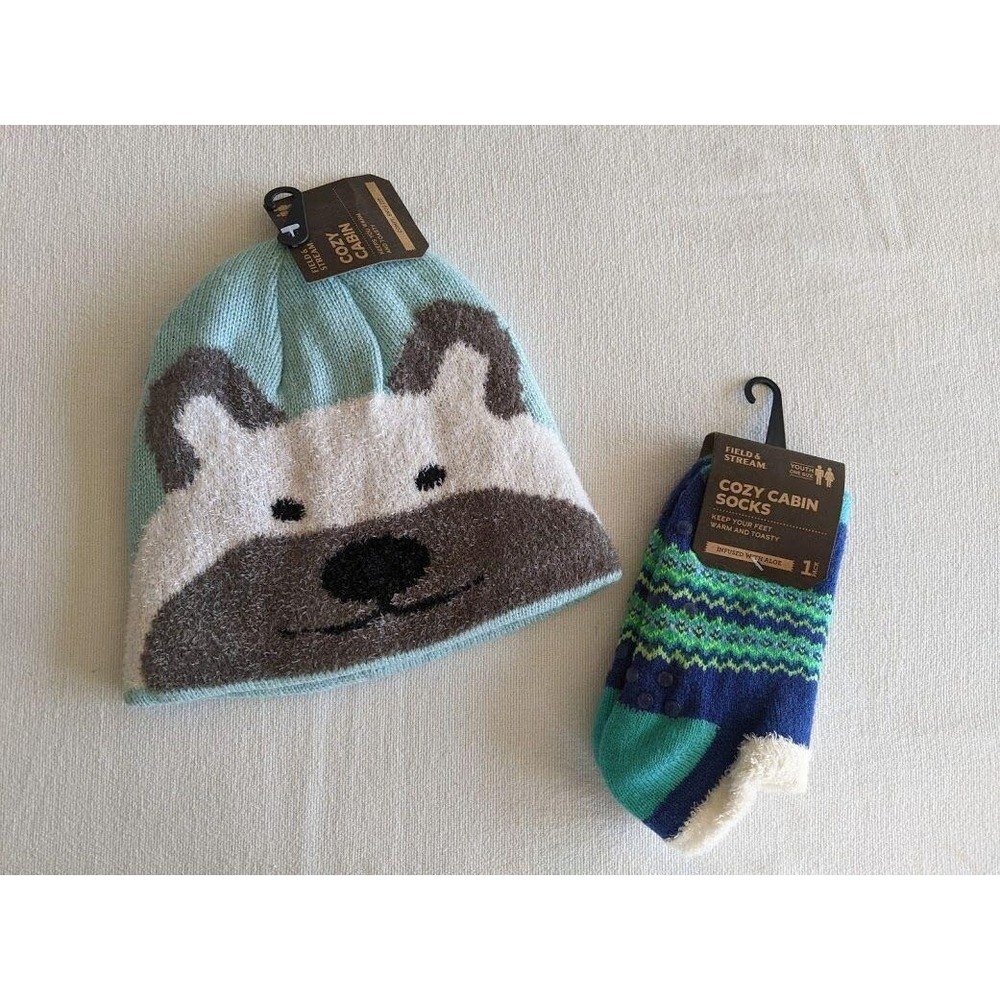 Cozy Cabin Kid's Hat Socks Set Bear Field & Stream F&S Warm Winter Gift‎ NEW